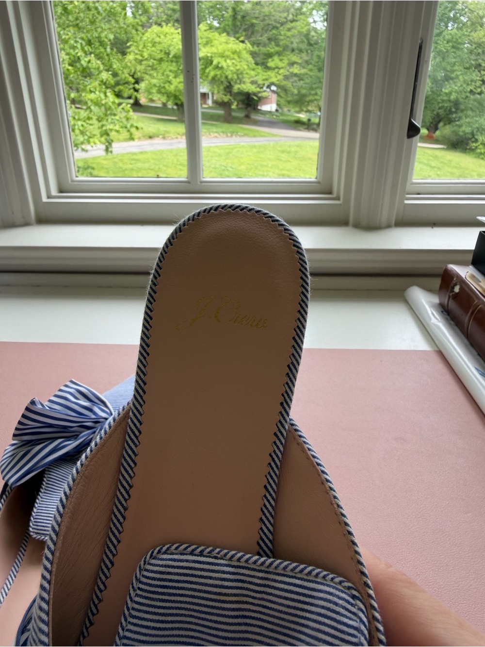 J. Crew Blue and White Striped Bow Pointed Slingback Flats - Picture 3 of 3
